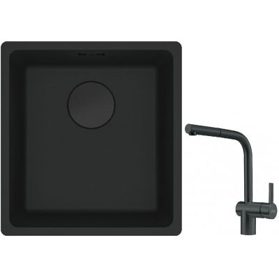 Franke Maris MRG 110-37 zlewozmywak 40x37 cm Fragranit + czarny mat z baterią kuchenną Atlas czarna stal szlachetna (1250697760, 1150550427)