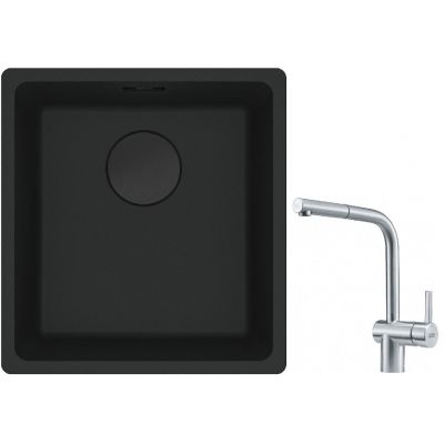 Franke Maris MRG 110-37 zlewozmywak 40x37 cm Fragranit + czarny mat z baterią kuchenną Atlas stal szlachetna (1250697760, 1150521439)