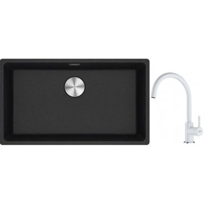 Franke Maris MRG 110-72 zlewozmywak 72x40 cm Fragranite onyx z baterią kuchenną Lina biały polarny (1250687261, 1150626024)