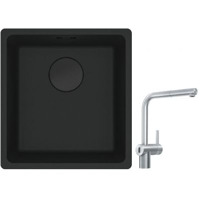 Franke Maris MRG 110-37 zlewozmywak 40x37 cm Fragranit + czarny mat z baterią kuchenną Atlas Neo Sensor stal szlachetna (1250697760, 1150625523)