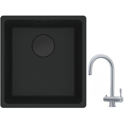 Franke Maris MRG 110-37 zlewozmywak 40x37 cm Fragranit + czarny mat z baterią kuchenną Eos stal szlachetna (1250697760, 1200179979)