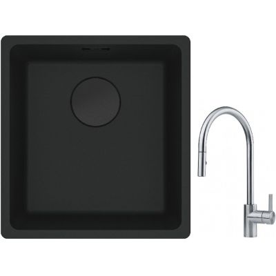 Franke Maris MRG 110-37 zlewozmywak 40x37 cm Fragranit + czarny mat z baterią kuchenną Eos stal szlachetna (1250697760, 1150590045)