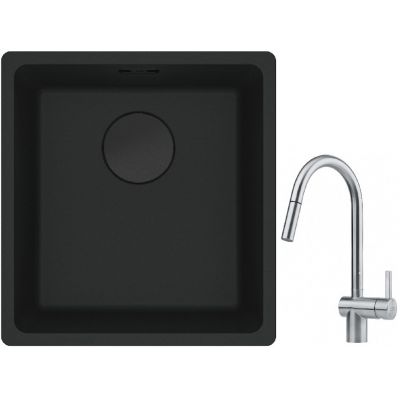 Franke Maris MRG 110-37 zlewozmywak 40x37 cm Fragranit + czarny mat z baterią kuchenną Leda Neo stal szlachetna (1250697760, 1150590047)