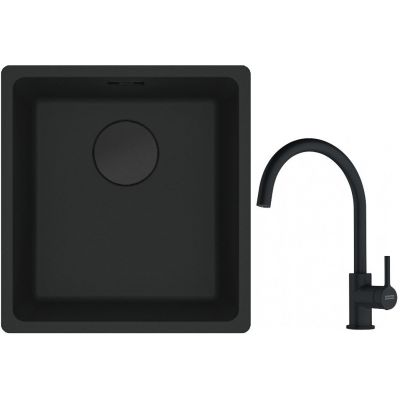 Franke Maris MRG 110-37 zlewozmywak 40x37 cm Fragranit + czarny mat z baterią kuchenną Lina czarny mat (1250697760, 1150626019)