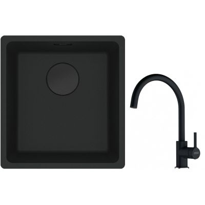 Franke Maris MRG 110-37 zlewozmywak 40x37 cm Fragranit + czarny mat z baterią kuchenną Lina onyx (1250697760, 1150626020)