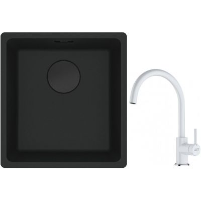 Franke Maris MRG 110-37 zlewozmywak 40x37 cm Fragranit + czarny mat z baterią kuchenną Lina biały polarny (1250697760, 1150626024)