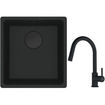 Franke Maris MRG 110-37 zlewozmywak 40x37 cm Fragranit + czarny mat z baterią kuchenną Lina czarny mat (1250697760, 1150626053)