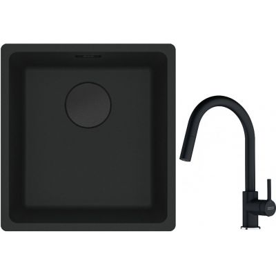 Franke Maris MRG 110-37 zlewozmywak 40x37 cm Fragranit + czarny mat z baterią kuchenną Lina onyx (1250697760, 1150626055)