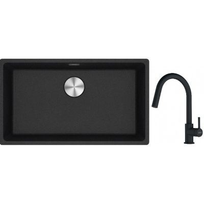 Franke Maris MRG 110-72 zlewozmywak 72x40 cm Fragranite onyx z baterią kuchenną Lina czarny mat (1250687261, 1150626053)