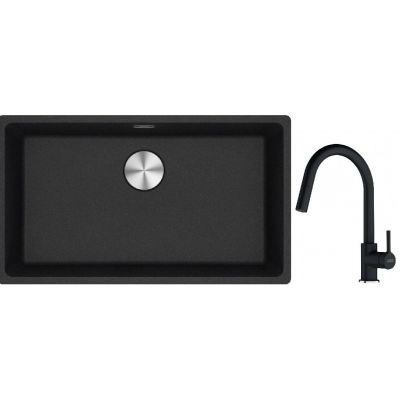 Franke Maris MRG 110-72 zlewozmywak 72x40 cm Fragranite onyx z baterią kuchenną Lina onyx (1250687261, 1150626055)