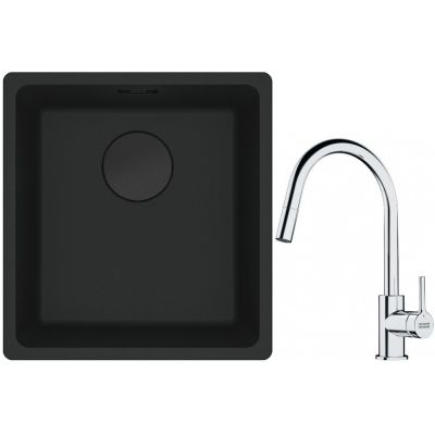 Franke Maris MRG 110-37 zlewozmywak 40x37 cm Fragranit + czarny mat z baterią kuchenną Lina chrom (1250697760, 1150693229)