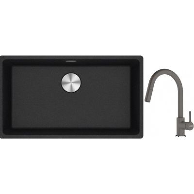 Franke Maris MRG 110-72 zlewozmywak 72x40 cm Fragranite onyx z baterią kuchenną Lina kamienny szary (1250687261, 1150626057)