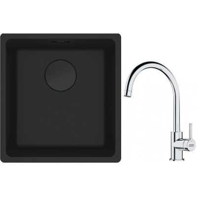 Franke Maris MRG 110-37 zlewozmywak 40x37 cm Fragranit + czarny mat z baterią kuchenną Lina chrom (1250697760, 1150693228)