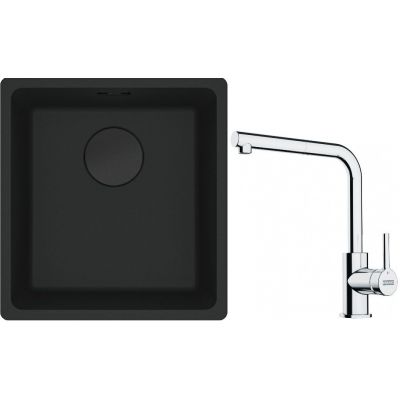 Franke Maris MRG 110-37 zlewozmywak 40x37 cm Fragranit + czarny mat z baterią kuchenną Lina chrom (1250697760, 1150712420)