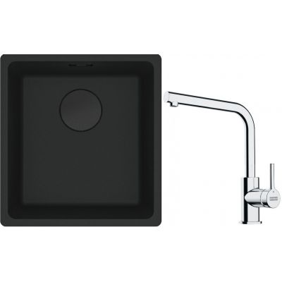 Franke Maris MRG 110-37 zlewozmywak 40x37 cm Fragranit + czarny mat z baterią kuchenną Lina chrom (1250697760, 1150693230)