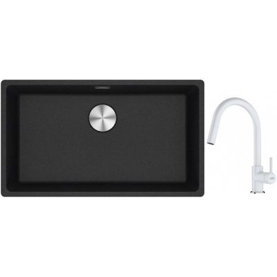 Franke Maris MRG 110-72 zlewozmywak 72x40 cm Fragranite onyx z baterią kuchenną Lina biały polarny (1250687261, 1150626081)