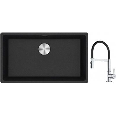 Franke Maris MRG 110-72 zlewozmywak 72x40 cm Fragranite onyx z baterią kuchenną Lina chrom/czarny (1250687261, 1150626085)