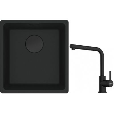 Franke Maris MRG 110-37 zlewozmywak 40x37 cm Fragranit + czarny mat z baterią kuchenną Lina czarny mat (1250697760, 1150712435)