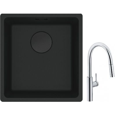 Franke Maris MRG 110-37 zlewozmywak 40x37 cm Fragranit + czarny mat z baterią kuchenną Pescara L Slide-In chrom (1250697760, 1150538940)