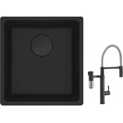 Franke Maris MRG 110-37 zlewozmywak 40x37 cm Fragranit + czarny mat z baterią kuchenną Vital Semi-Pro czarny mat/stal (1250697760, 1200621313)