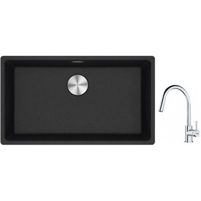 Franke Maris MRG 110-72 zlewozmywak 72x40 cm Fragranite onyx z baterią kuchenną Lina chrom (1250687261, 1150693229)