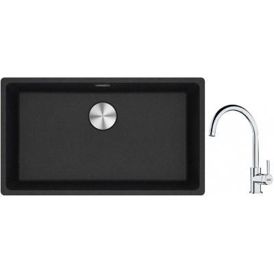 Franke Maris MRG 110-72 zlewozmywak 72x40 cm Fragranite onyx z baterią kuchenną Lina chrom (1250687261, 1150693228)