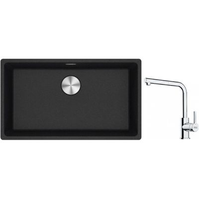 Franke Maris MRG 110-72 zlewozmywak 72x40 cm Fragranite onyx z baterią kuchenną Lina chrom (1250687261, 1150712420)