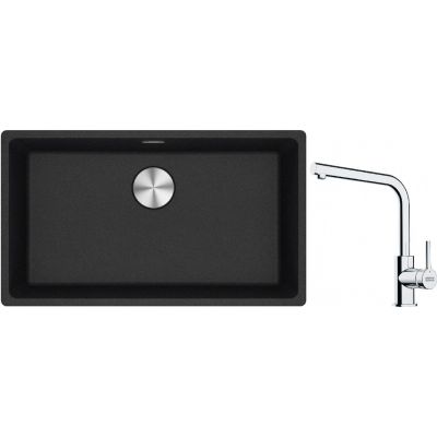 Franke Maris MRG 110-72 zlewozmywak 72x40 cm Fragranite onyx z baterią kuchenną Lina chrom (1250687261, 1150693230)