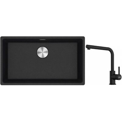 Franke Maris MRG 110-72 zlewozmywak 72x40 cm Fragranite onyx z baterią kuchenną Lina czarny mat (1250687261, 1150712435)