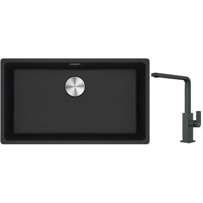 Franke Maris MRG 110-72 zlewozmywak 72x40 cm Fragranite onyx z baterią kuchenną Mythos czarna stal szlachetna (1250687261, 1150550441)