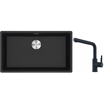 Franke Maris MRG 110-72 zlewozmywak 72x40 cm Fragranite onyx z baterią kuchenną Urban czarny mat (1250687261, 1150627523)