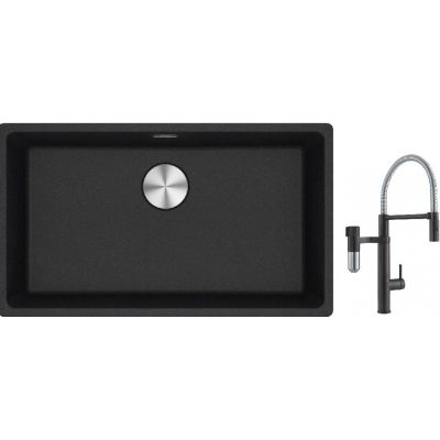 Franke Maris MRG 110-72 zlewozmywak 72x40 cm Fragranite onyx z baterią kuchenną Vital Semi-Pro czarny mat/stal (1250687261, 1200621313)