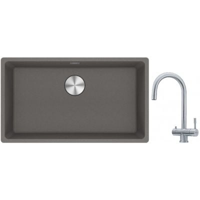 Franke Maris MRG 110-72 zlewozmywak 72x40 cm Fragranite kamienny szary z baterią kuchenną Eos stal szlachetna (1250687262, 1200179979)