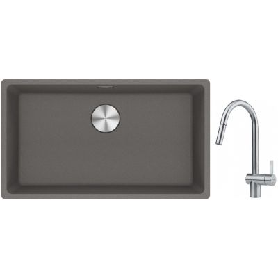 Franke Maris MRG 110-72 zlewozmywak 72x40 cm Fragranite kamienny szary z baterią kuchenną Leda Neo stal szlachetna (1250687262, 1150590047)
