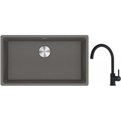Franke Maris MRG 110-72 zlewozmywak 72x40 cm Fragranite kamienny szary z baterią kuchenną Lina czarny mat (1250687262, 1150626019)