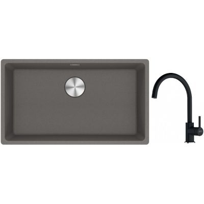 Franke Maris MRG 110-72 zlewozmywak 72x40 cm Fragranite kamienny szary z baterią kuchenną Lina onyx (1250687262, 1150626020)