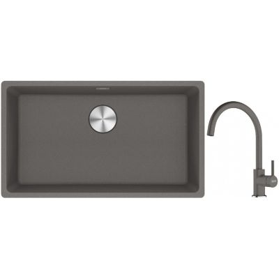 Franke Maris MRG 110-72 zlewozmywak 72x40 cm Fragranite kamienny szary z baterią kuchenną Lina kamienny szary (1250687262, 1150626022)