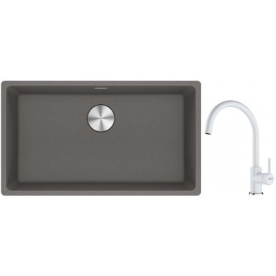 Franke Maris MRG 110-72 zlewozmywak 72x40 cm Fragranite kamienny szary z baterią kuchenną Lina biały polarny (1250687262, 1150626024)
