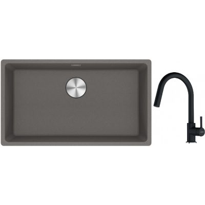 Franke Maris MRG 110-72 zlewozmywak 72x40 cm Fragranite kamienny szary z baterią kuchenną Lina onyx (1250687262, 1150626055)