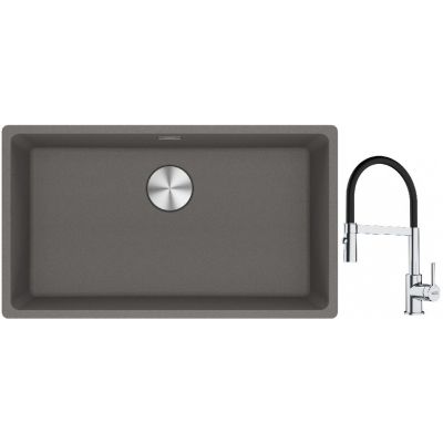 Franke Maris MRG 110-72 zlewozmywak 72x40 cm Fragranite kamienny szary z baterią kuchenną Lina chrom/czarny (1250687262, 1150626085)