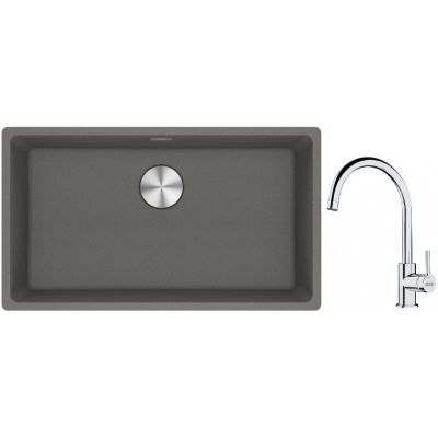 Franke Maris MRG 110-72 zlewozmywak 72x40 cm Fragranite kamienny szary z baterią kuchenną Lina chrom (1250687262, 1150693228)