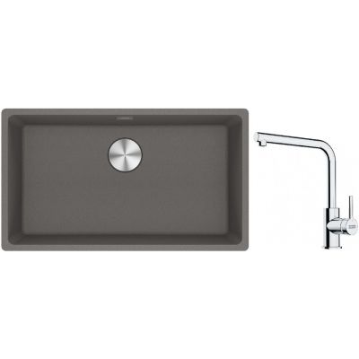Franke Maris MRG 110-72 zlewozmywak 72x40 cm Fragranite kamienny szary z baterią kuchenną Lina chrom (1250687262, 1150712420)
