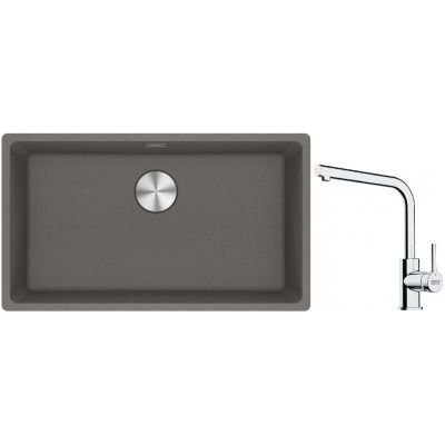 Franke Maris MRG 110-72 zlewozmywak 72x40 cm Fragranite kamienny szary z baterią kuchenną Lina chrom (1250687262, 1150693230)