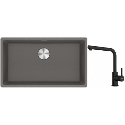 Franke Maris MRG 110-72 zlewozmywak 72x40 cm Fragranite kamienny szary z baterią kuchenną Mythos czarna stal szlachetna (1250687262, 1150550441)