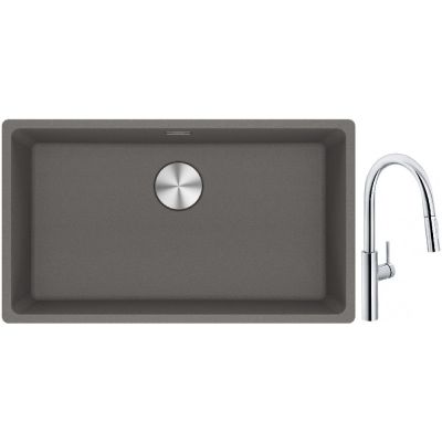 Franke Maris MRG 110-72 zlewozmywak 72x40 cm Fragranite kamienny szary z baterią kuchenną Pescara L Slide-In chrom (1250687262, 1150538940)