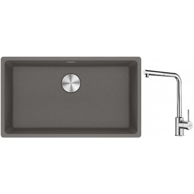 Franke Maris MRG 110-72 zlewozmywak 72x40 cm Fragranite kamienny szary z baterią kuchenną Sirius Side chrom (1250687262, 1150668280)