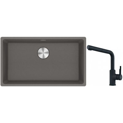 Franke Maris MRG 110-72 zlewozmywak 72x40 cm Fragranite kamienny szary z baterią kuchenną Urban czarny mat (1250687262, 1150627523)