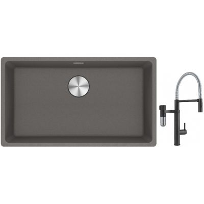 Franke Maris MRG 110-72 zlewozmywak 72x40 cm Fragranite kamienny szary z baterią kuchenną Vital Semi-Pro czarny mat/stal (1250687262, 1200621313)