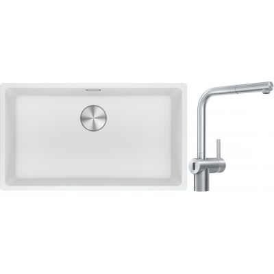 Franke Maris MRG 110-72 zlewozmywak 72x40 cm Fragranite biały polarny z baterią kuchenną Atlas Neo Sensor stal szlachetna (1250687263, 1150625523)