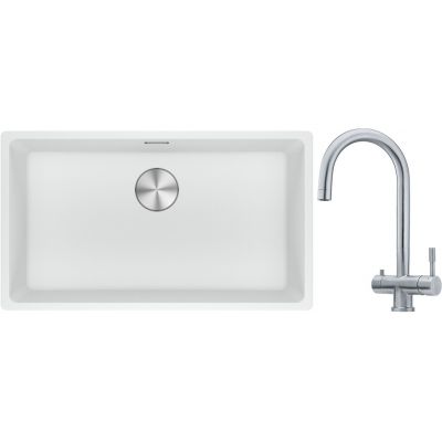 Franke Maris MRG 110-72 zlewozmywak 72x40 cm Fragranite biały polarny z baterią kuchenną Eos stal szlachetna (1250687263, 1200179979)